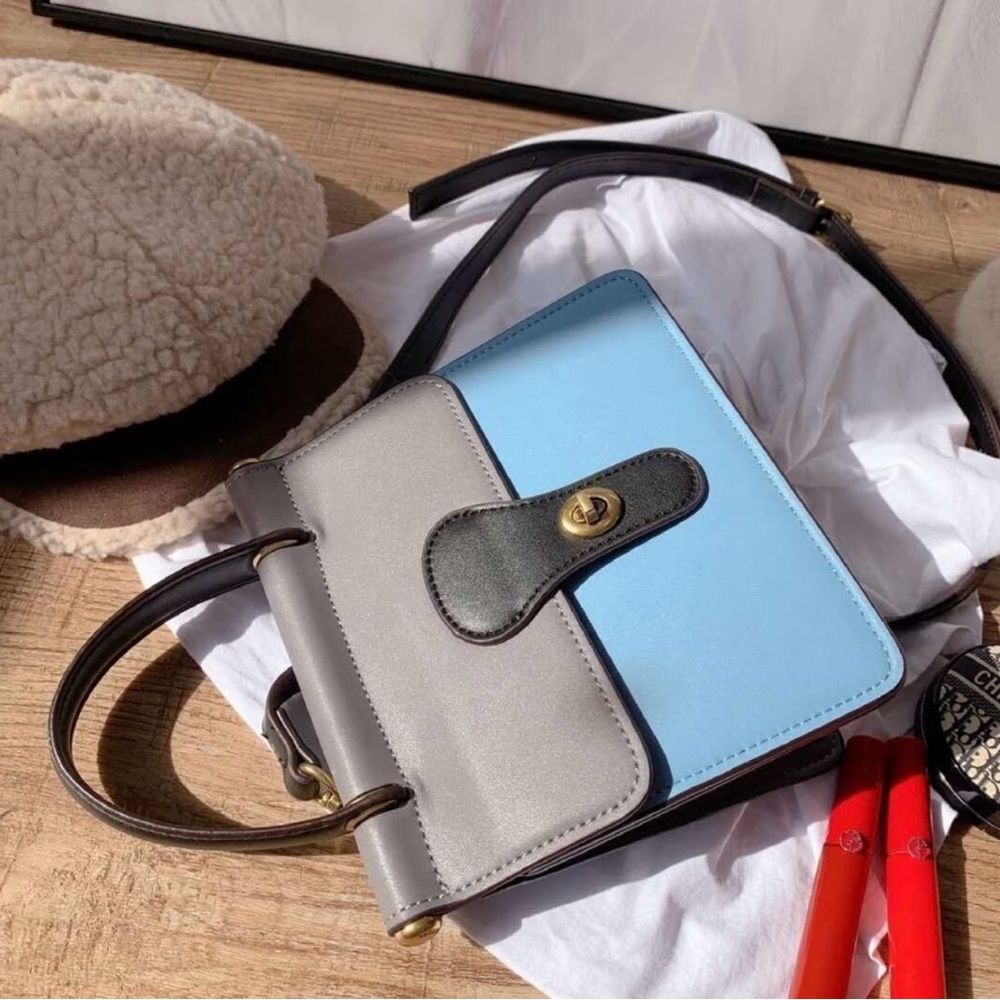 Coach Willis Two-Tone Leather Top-Handle Bag in Gray and Light Blue